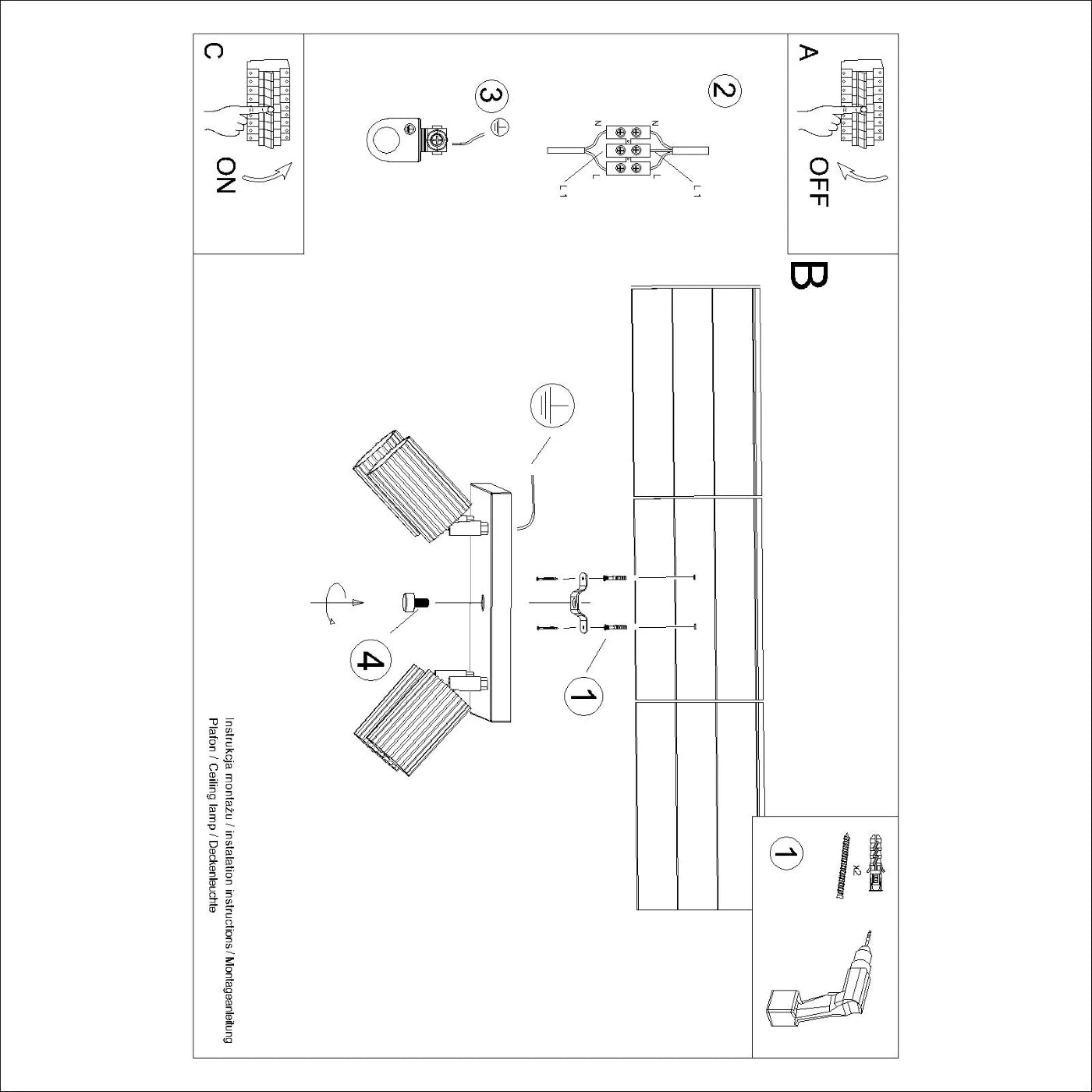 Deckenleuchte Karbon Vierflammig Weiß Aluminium GU10 Modern Minimalistisch