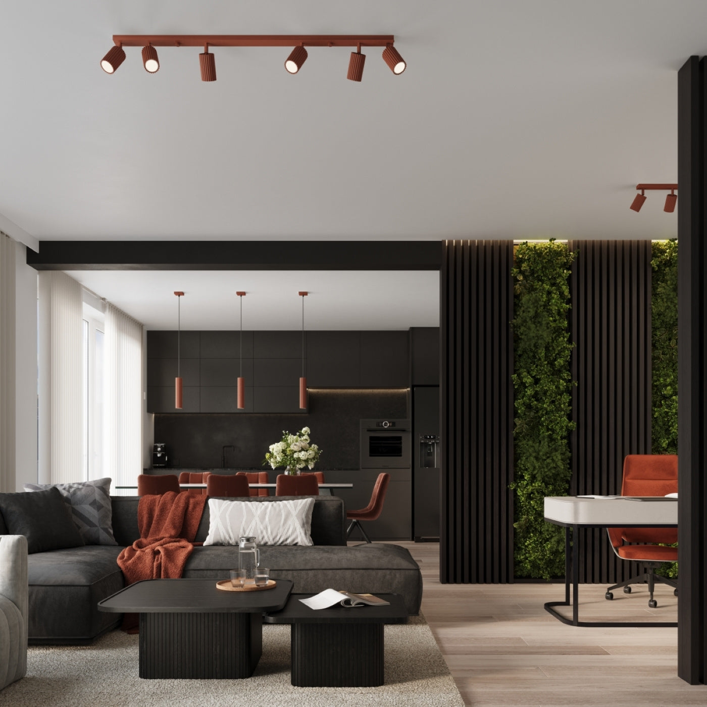 Plafond Deckenleuchte Karbon 4L Ockerrot Aluminium Linear Modern