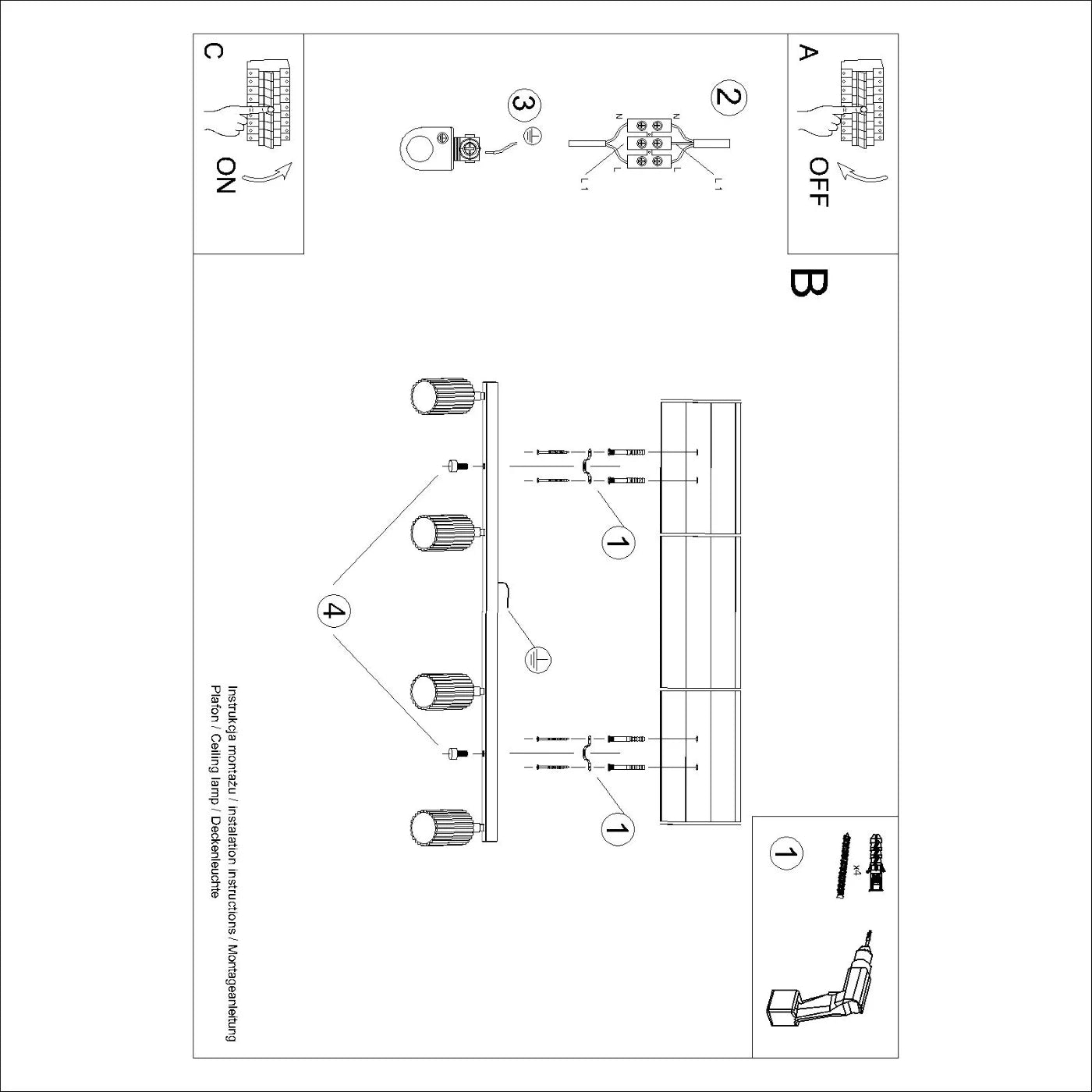 Deckenleuchte Karbon 4L Weiß Aluminium GU10 Leiste Modern Minimal