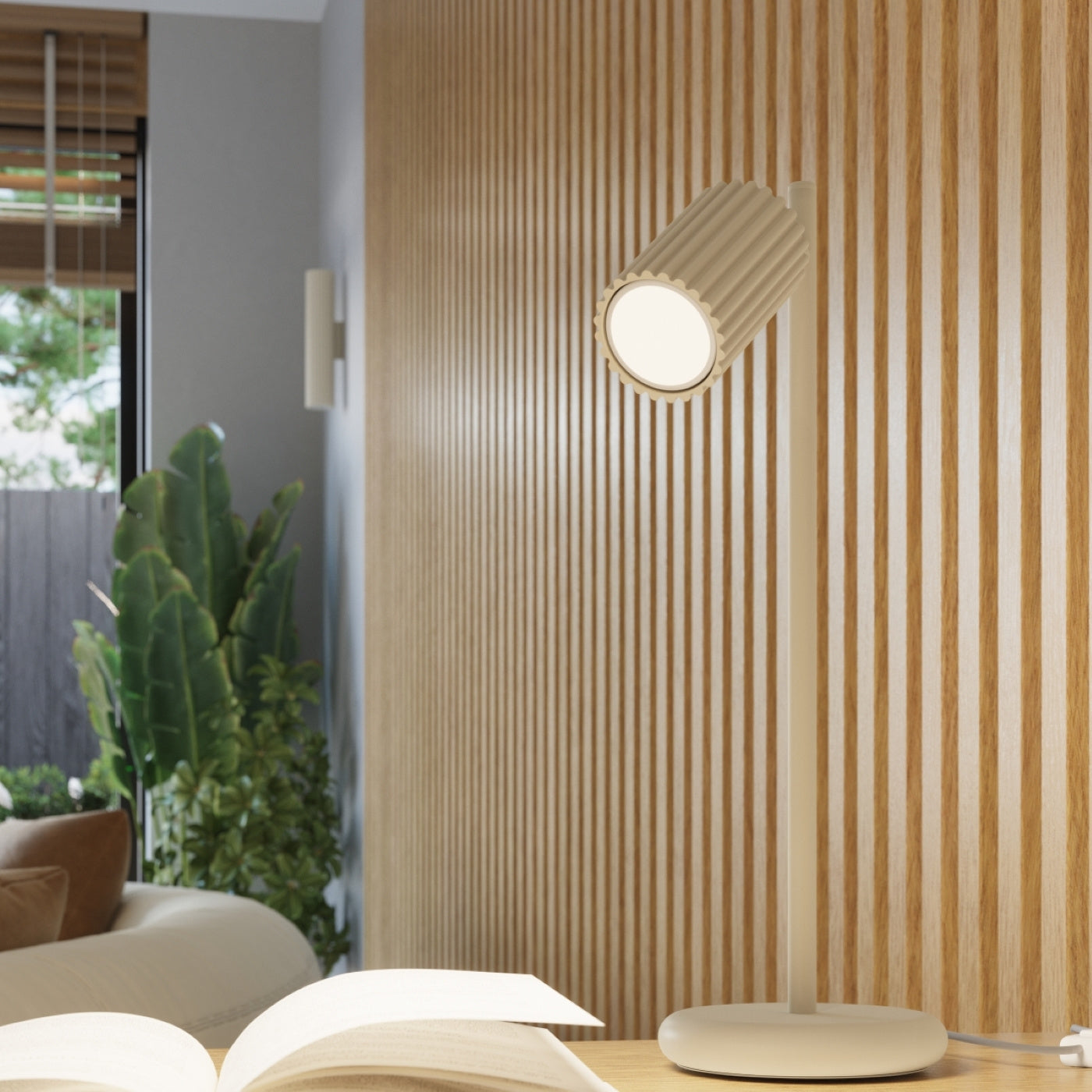 Wandleuchte Karbon 30 Beige Aluminium Zylinder Modern