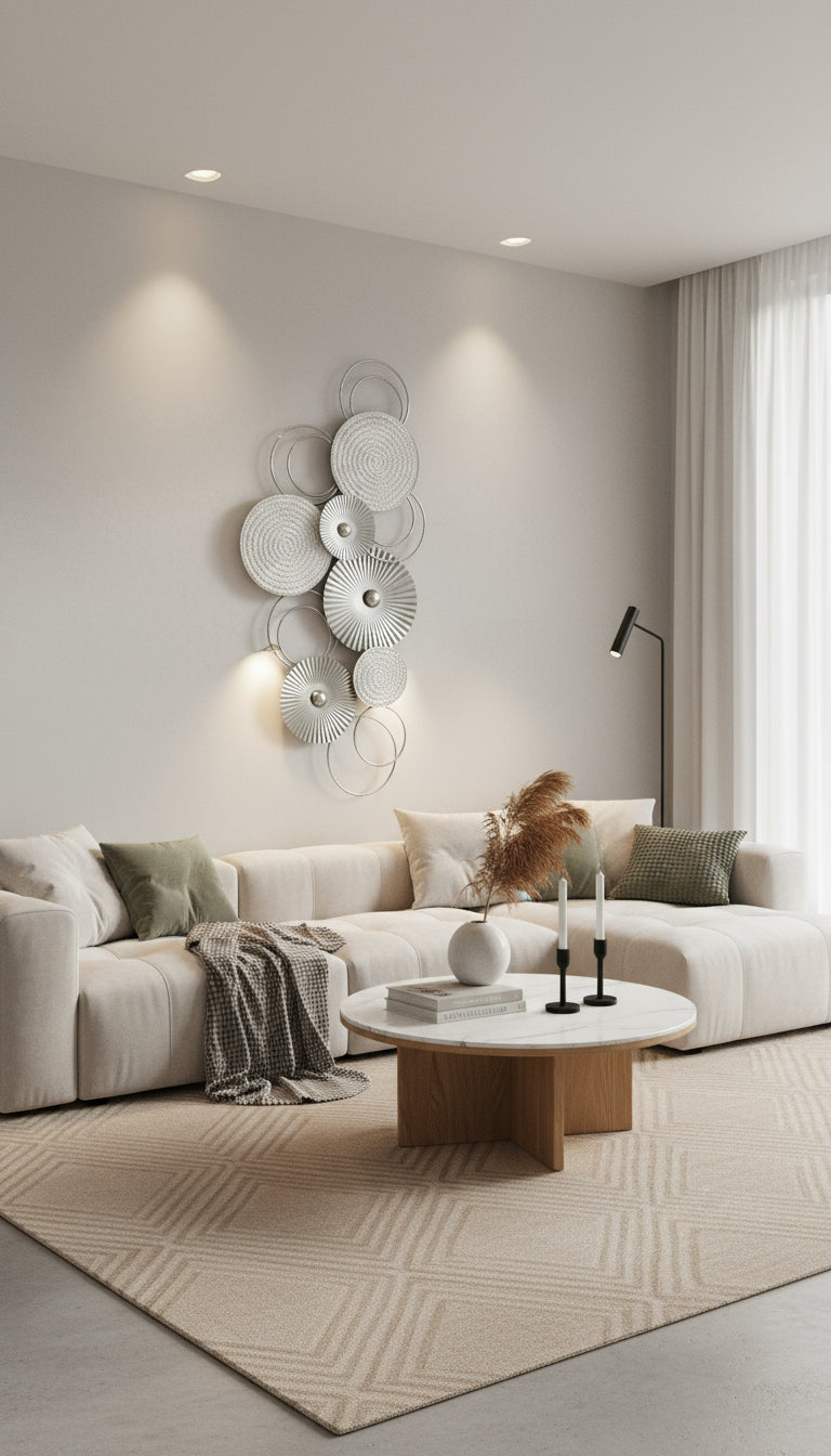 3D Wanddeko Sixo Kreise Metallbild 83x38 cm silber weiss