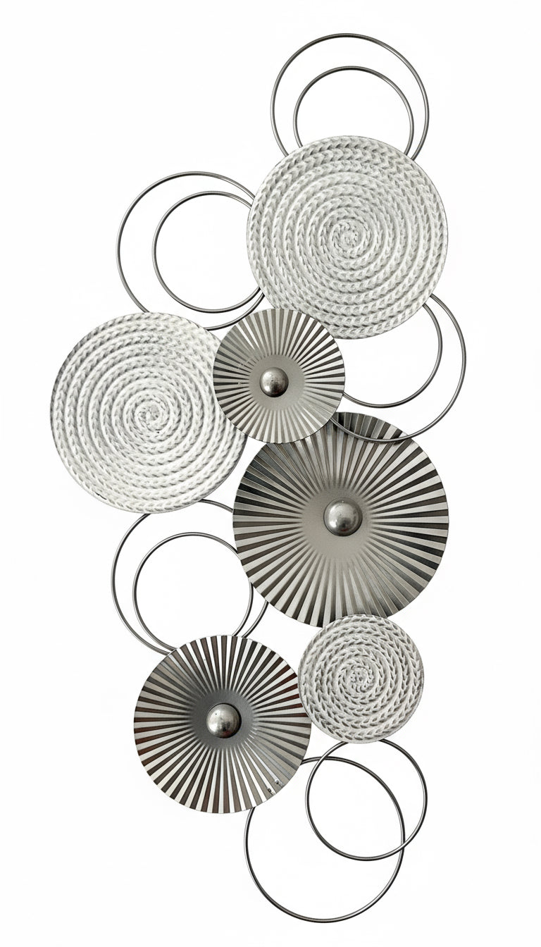 3D Wanddeko Sixo Kreise Metallbild 83x38 cm silber weiss