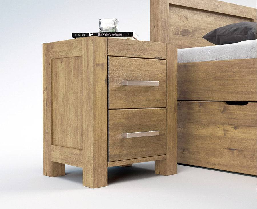 NATURA-VERSO Massivholz Nachttisch mit 2-Schubladen