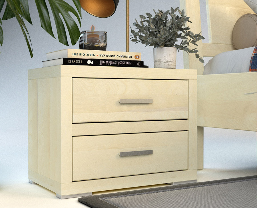 Pedenza Massivholz Nachttisch mit 2-Schubladen