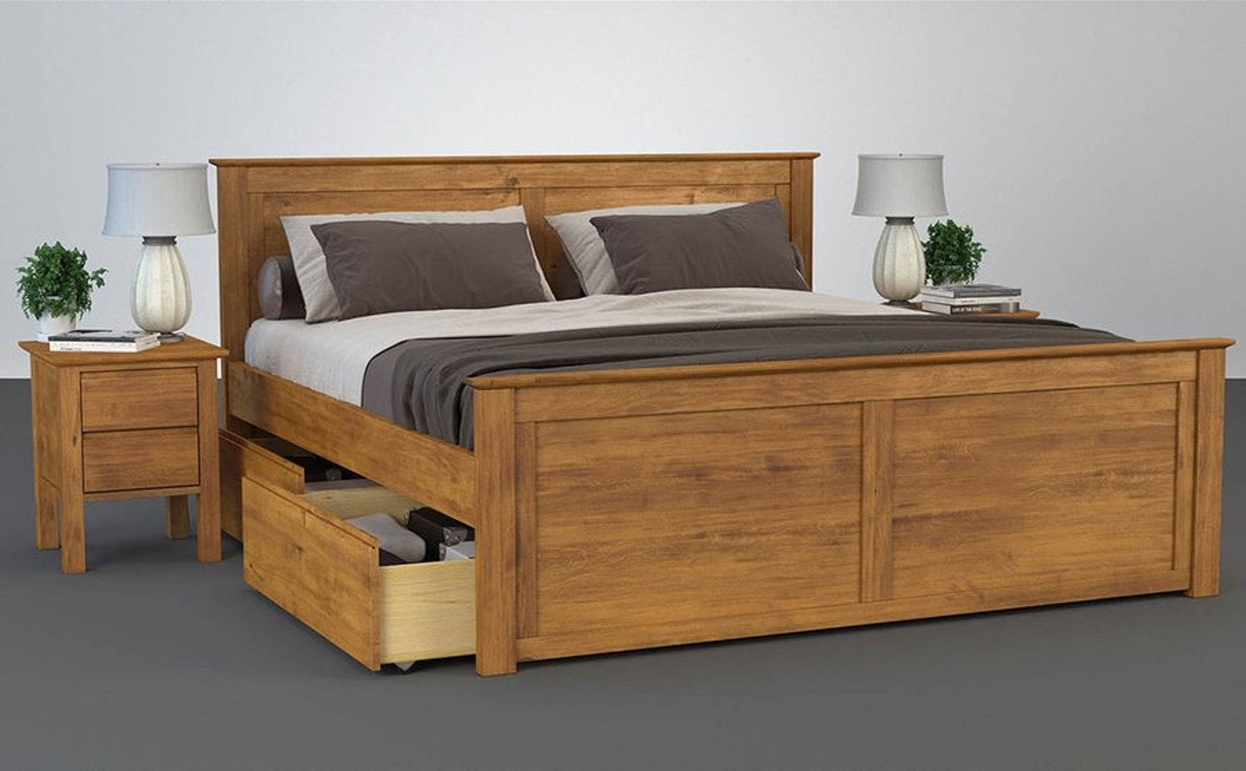 FLORANCE Massivholzbett mit 4 Schubladen