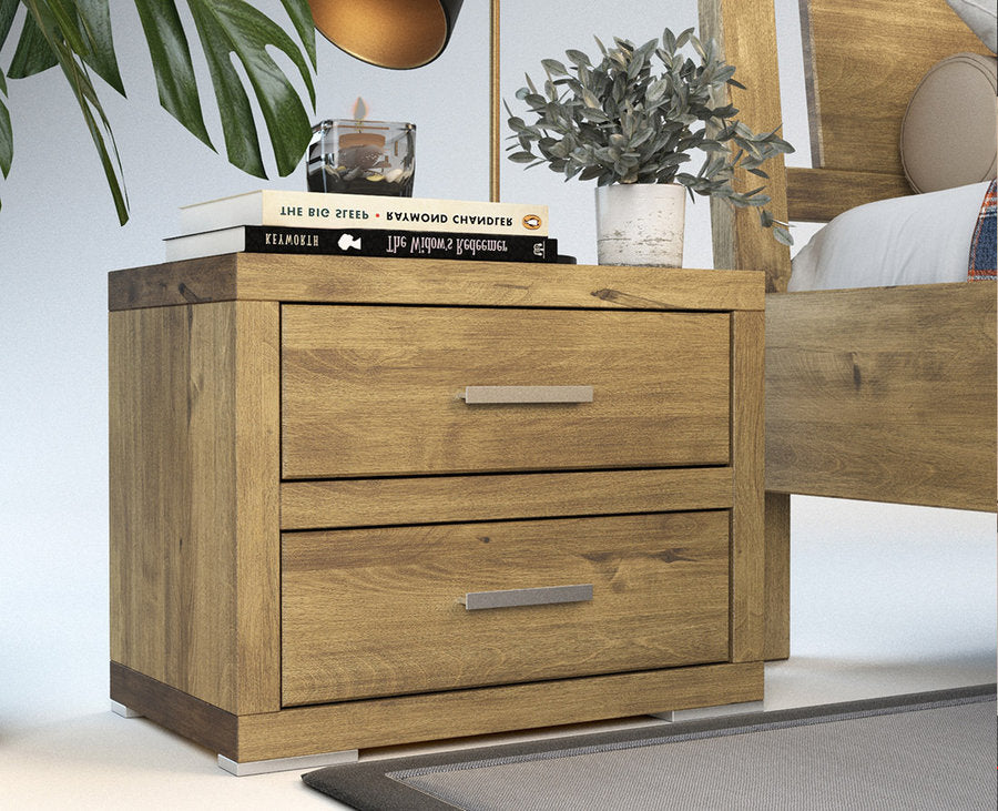 Pedenza Massivholz Nachttisch mit 2-Schubladen