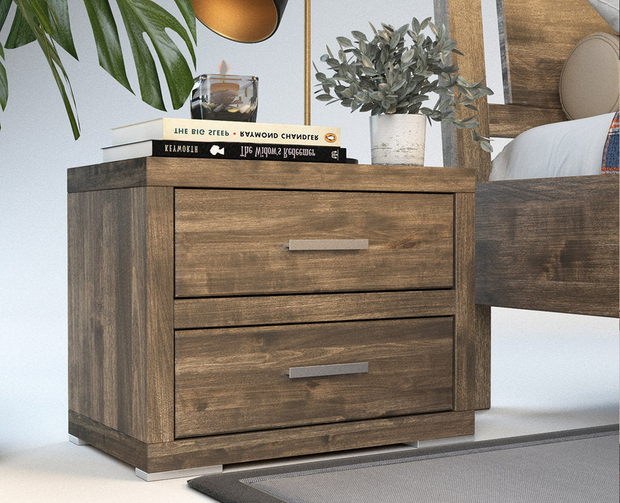 Pedenza Massivholz Nachttisch mit 2-Schubladen