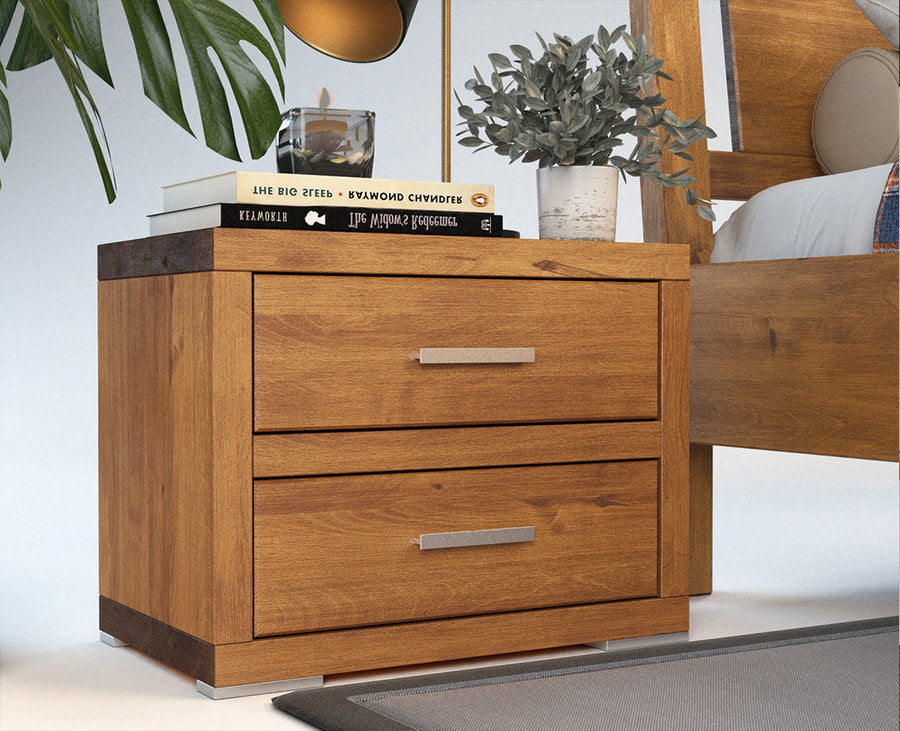 Pedenza Massivholz Nachttisch mit 2-Schubladen