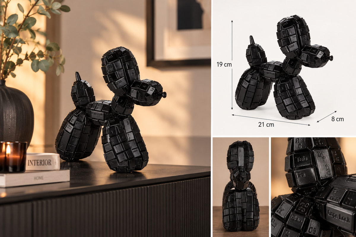 Dekofigur KeyDog Ballonhund Schwarz Tastatur-Design 21 cm