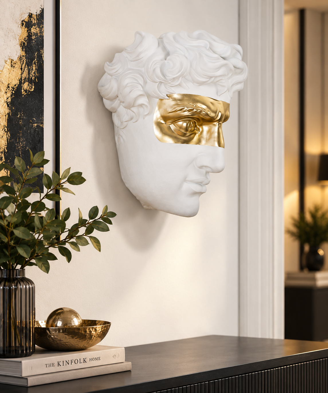 Wandobjekt Modern David Männerkopf weiß goldfarben 50,5 cm