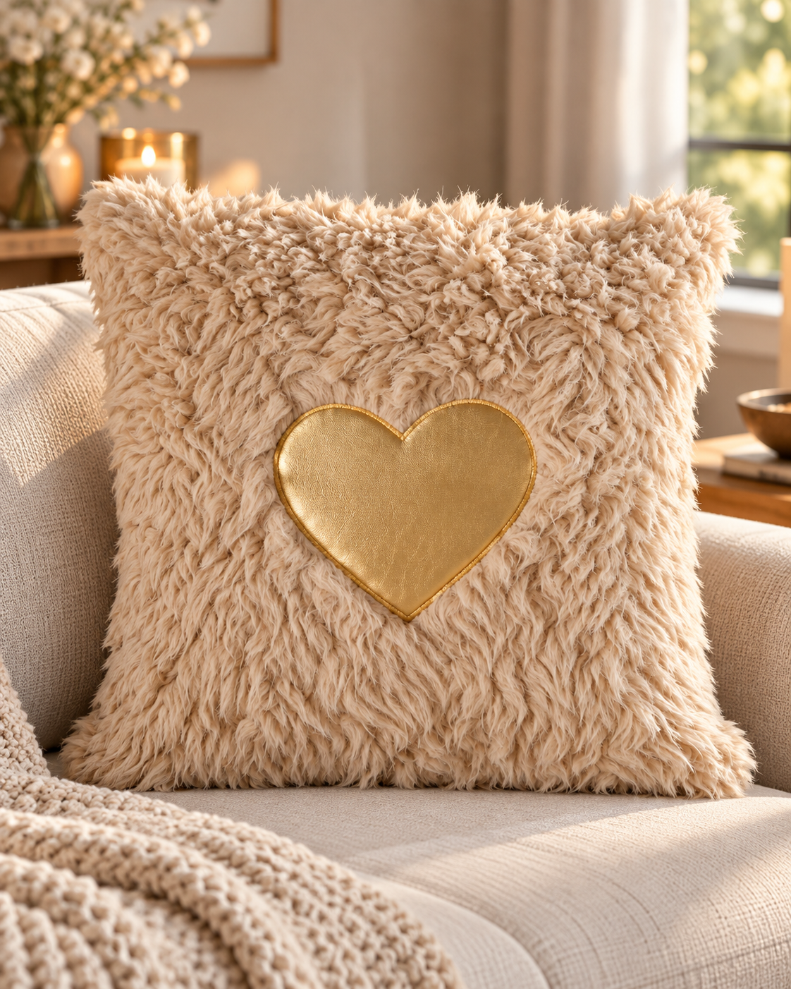 Dekokissen Heartella beige gold Herz 45 x 45 cm