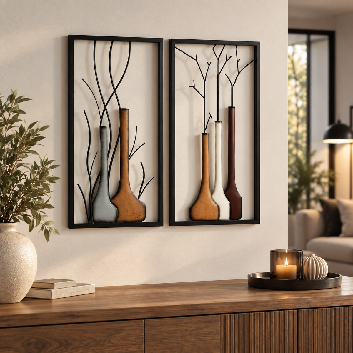 Wall Art Set Vase Autumn Winter MF Premium Edition 2 Piece Metal