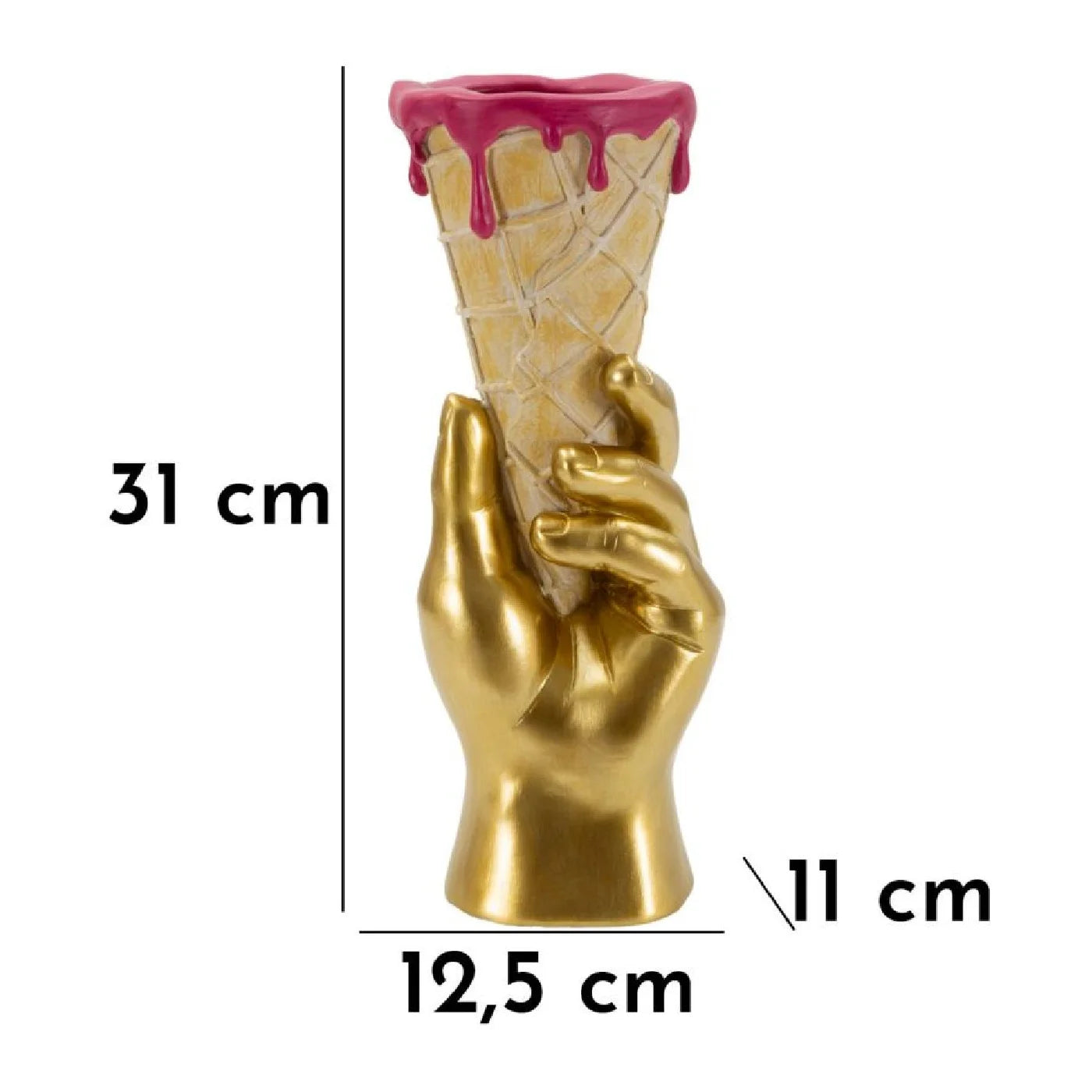 Dekovase Icecream Glamy Goldhand Pink Objekt 31cm