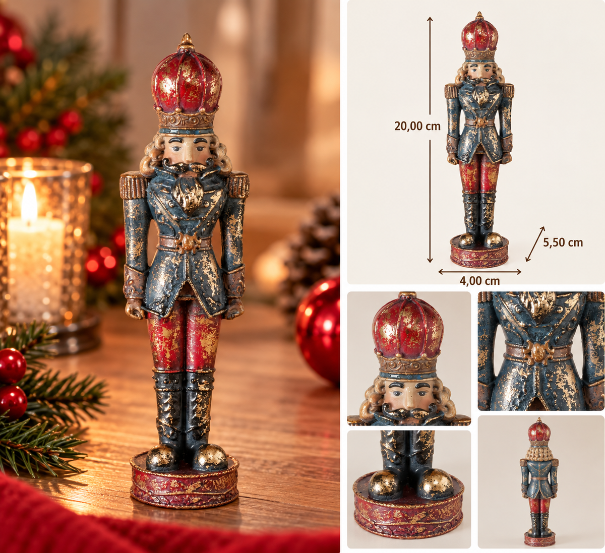 Nussknacker Figur Kronengarde rot blau 20 cm