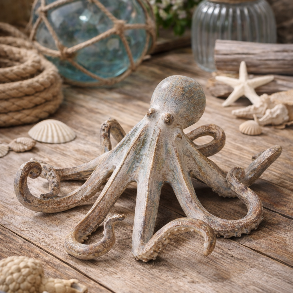 Oktopus Figur Marinus maritime Deko Skulptur braun handbemalt