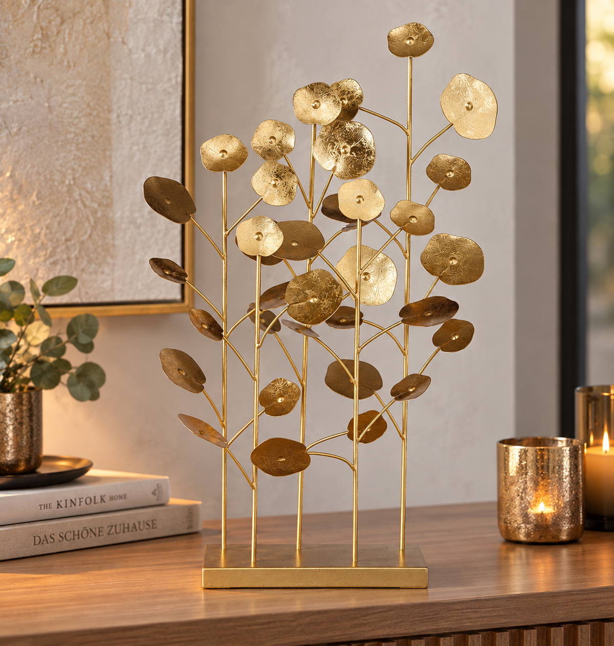 Dekoaufsteller Valdoria Metall Antikgold Blattdesign 55cm