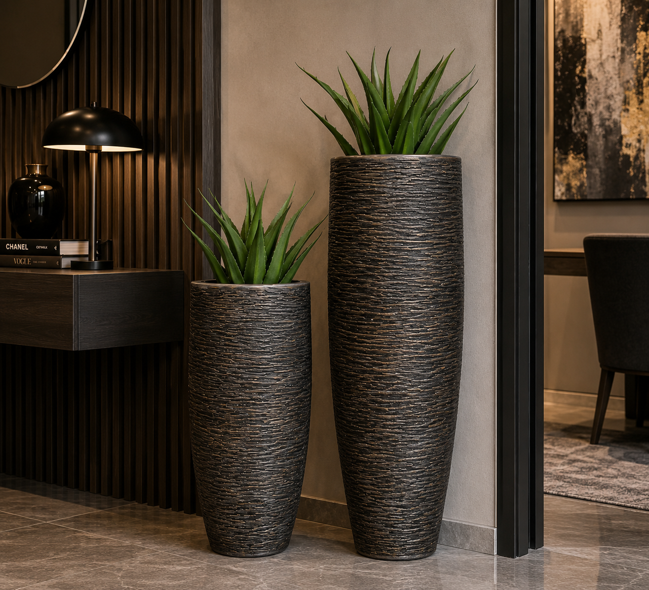 Übertopf Valtero XXL bronzefarben aus Fiberglas und Magnesia 76cm oder 90cm