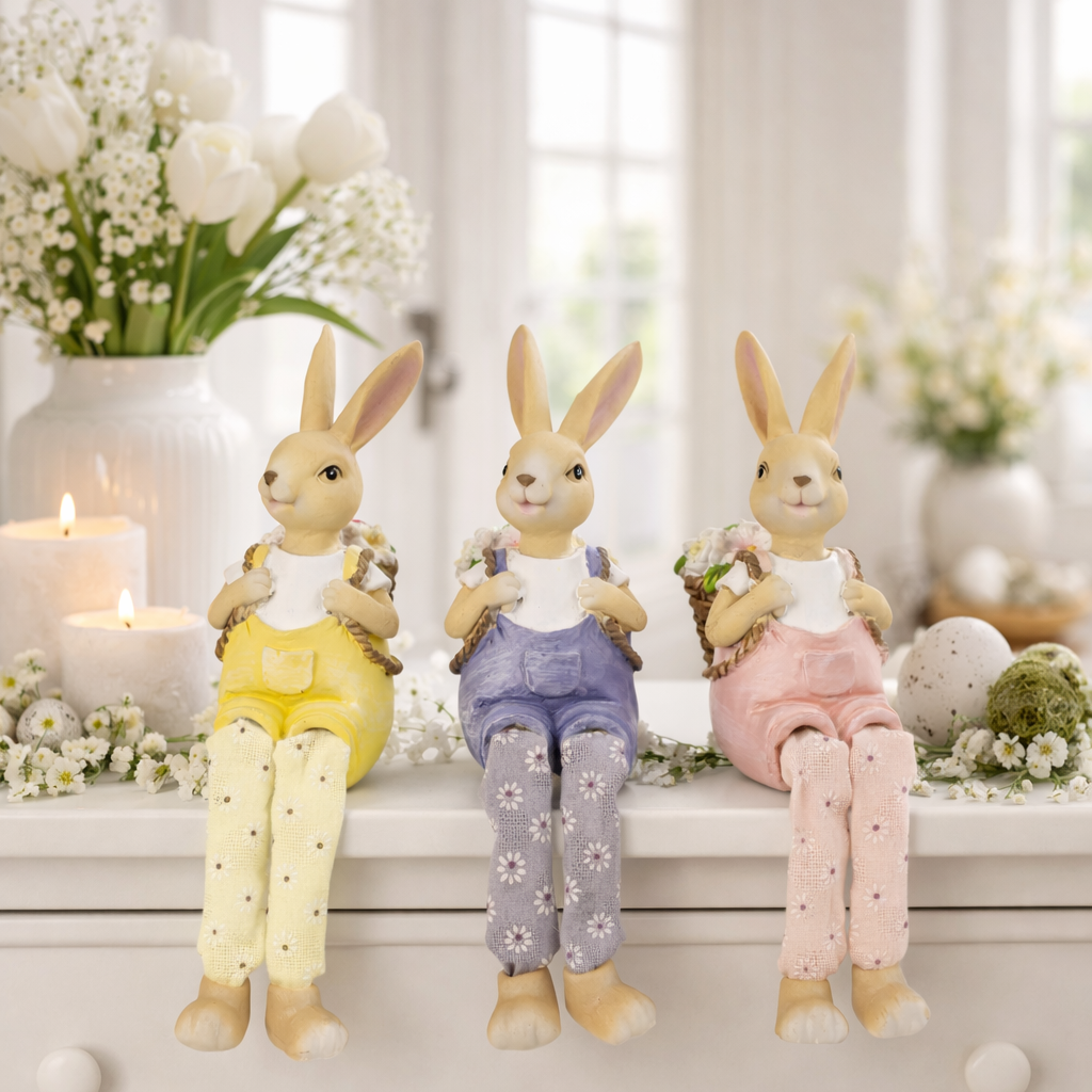 Osterhasen Trio Kantensitzer mit Rucksack 21 cm