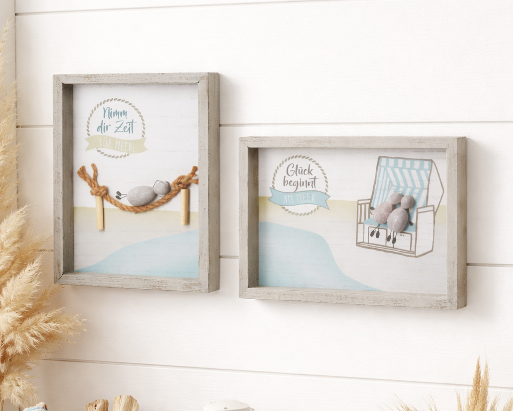 Steinbild Wellenglück Wanddeko maritim rechteckig 2er Set