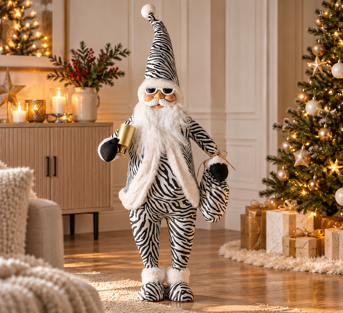 Weihnachtsmann Animal Zebramuster schwarz weiß 100 cm