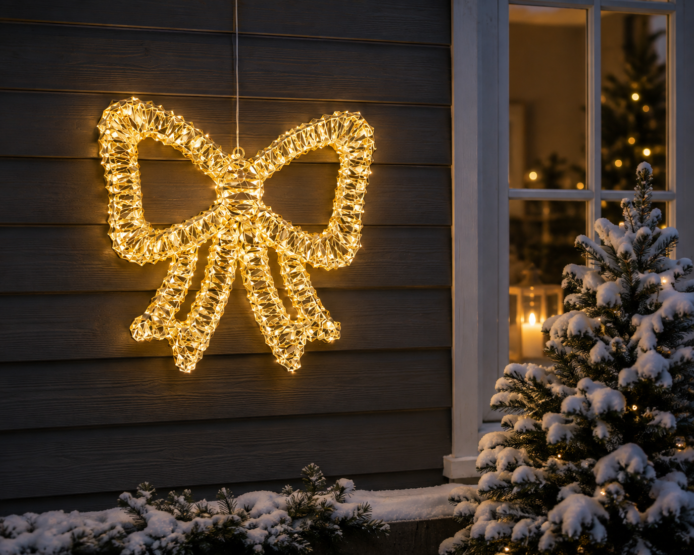 LED Deko Schleife Lumi goldfarben 46 cm für Innen und Außenbereich
