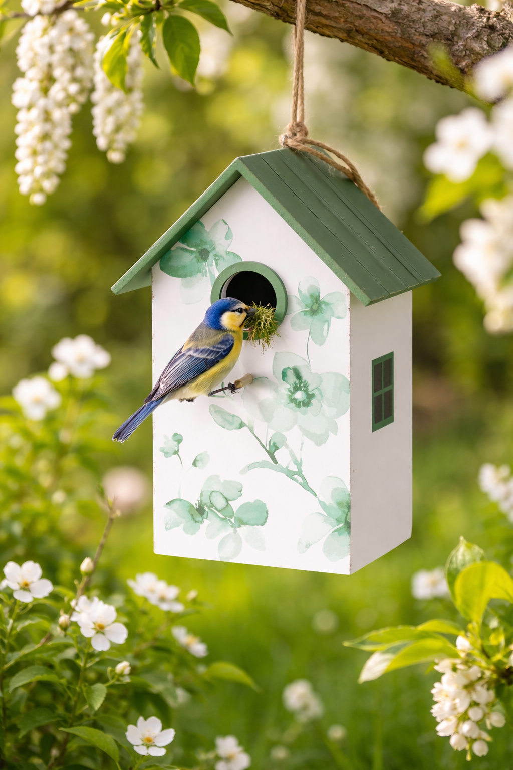 Vogelhaus Holz Kate Bambus Grün Floral Garten Vogelhaus zum Aufhängen