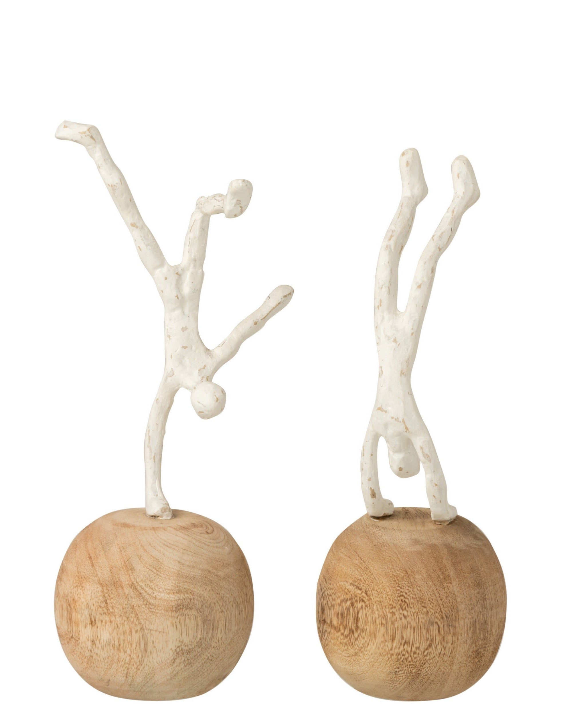 2er Set Moderne Kunst aus Naturmaterialien Figur Auf Händen Dünn Auf Fuß Poly/Mangoholz Naturell/Weiß
