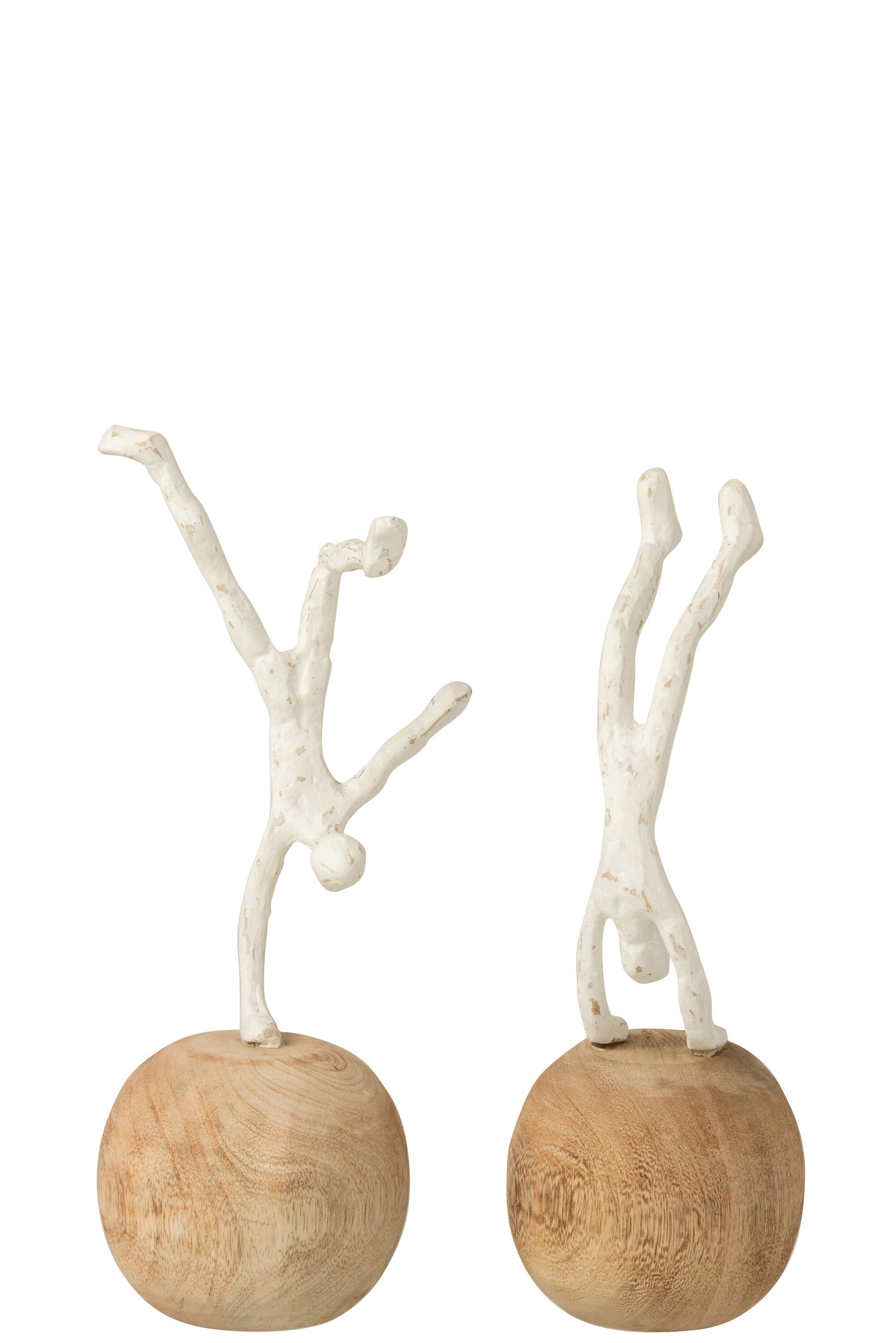 2er Set Moderne Kunst aus Naturmaterialien Figur Auf Händen Dünn Auf Fuß Poly/Mangoholz Naturell/Weiß