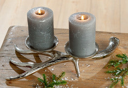 Kerzenhalter Hirschgeweih für 2 Stumpenkerzen aus Aluminium