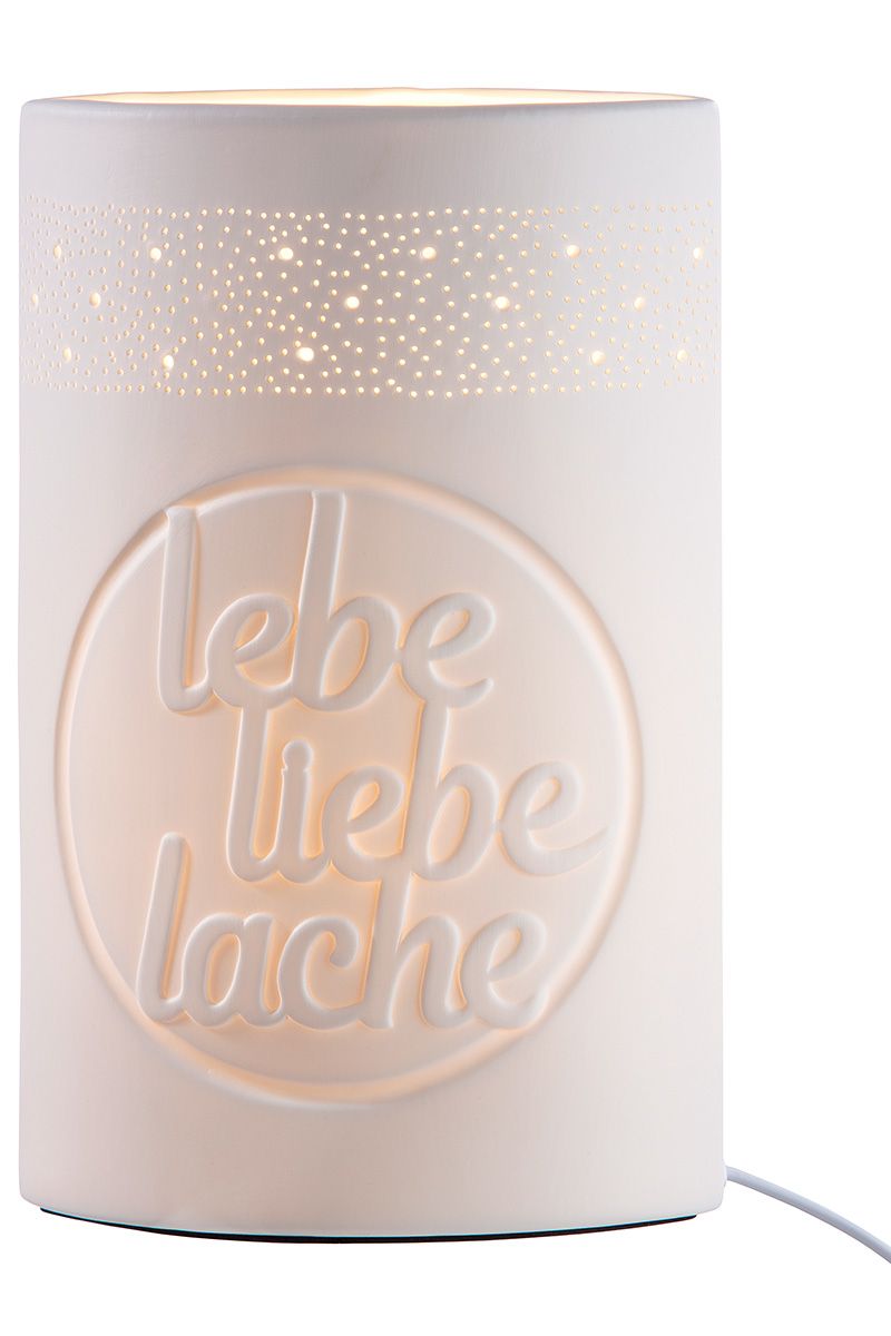 Porzellan Lampe lebe liebe lache - Ein Symbol für Lebensfreude 28.5cm