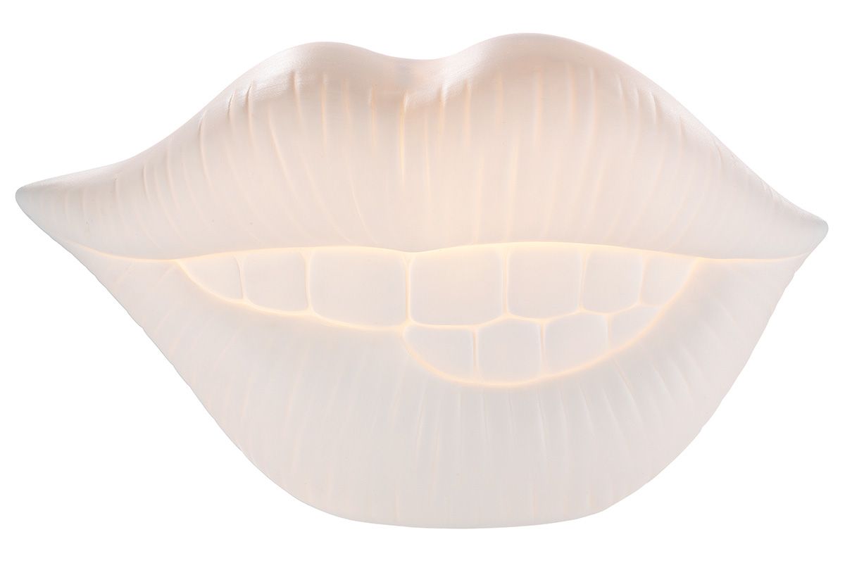 Gilde Lampe Mund Porzellan weiß Street Art