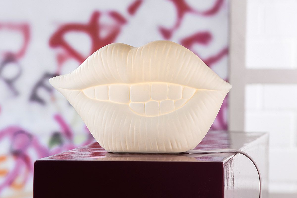 Gilde Lampe Mund Porzellan weiß Street Art