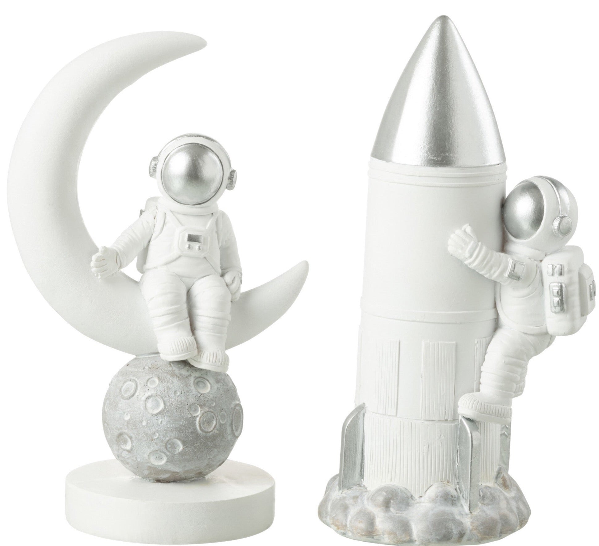Set of 2 astronaut figures on the moon rocket money box height 19.5cm