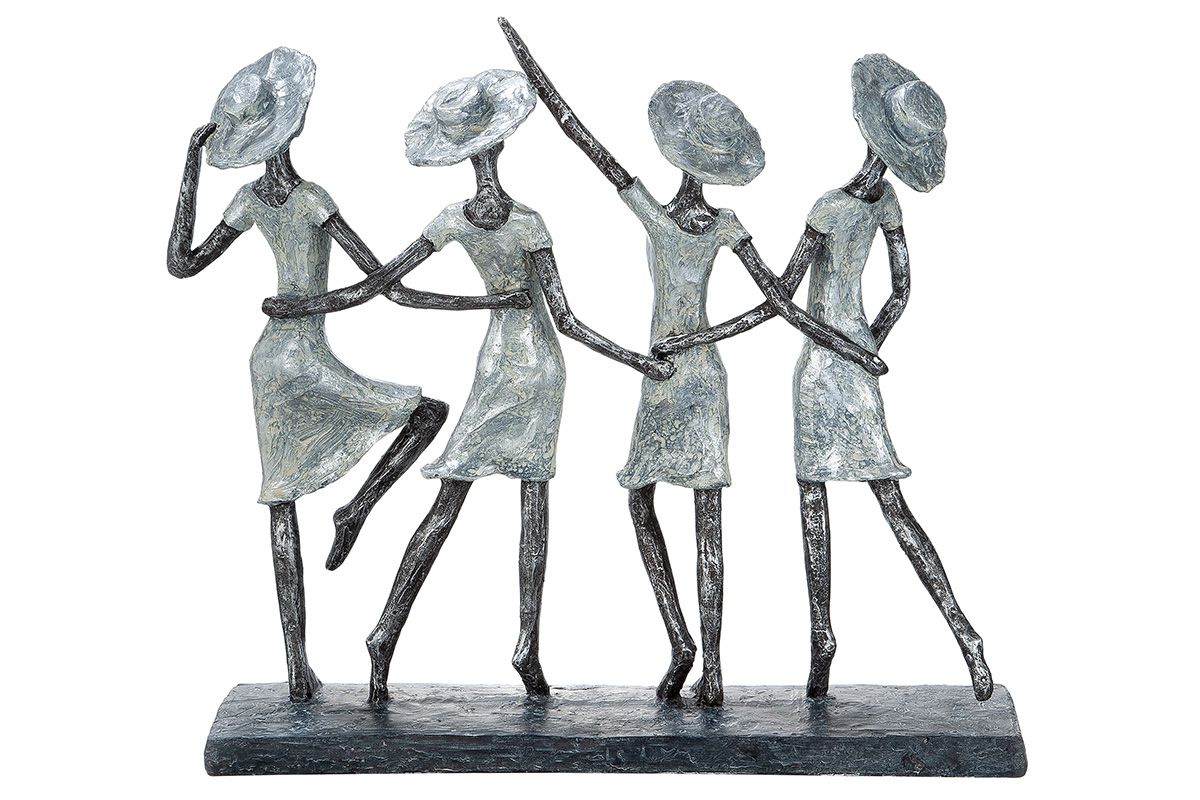 Skulptur 4 Ladys Poly antikfinish Kleider und Hüte mit Spruchanhänger