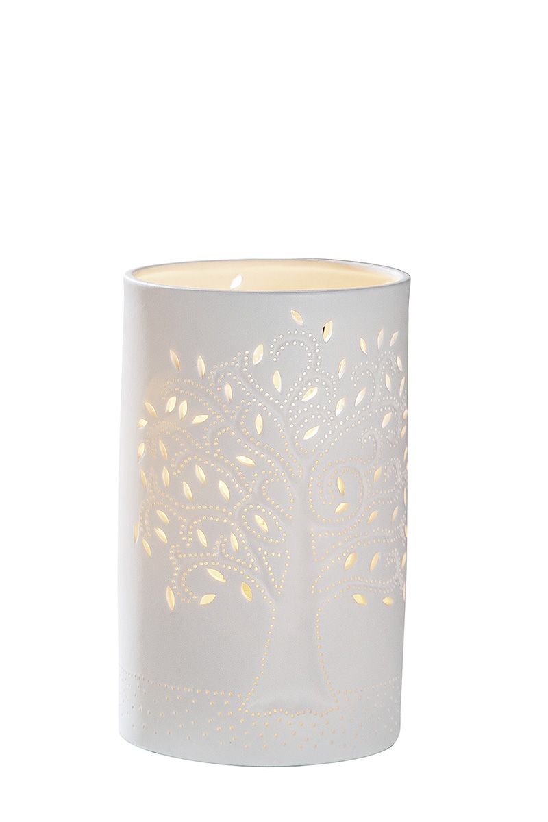 GILDE Lampe Zylinder Lampe LEBENSBAUM weiß