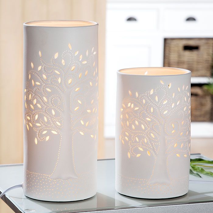 GILDE Lampe Zylinder Lampe LEBENSBAUM weiß