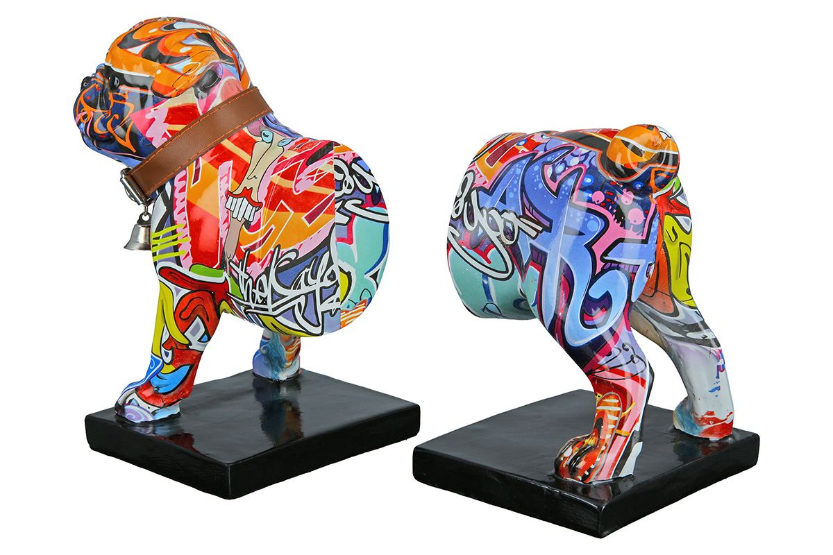 2er Set Buchstützen mit buntem Mops im Street Art-Design