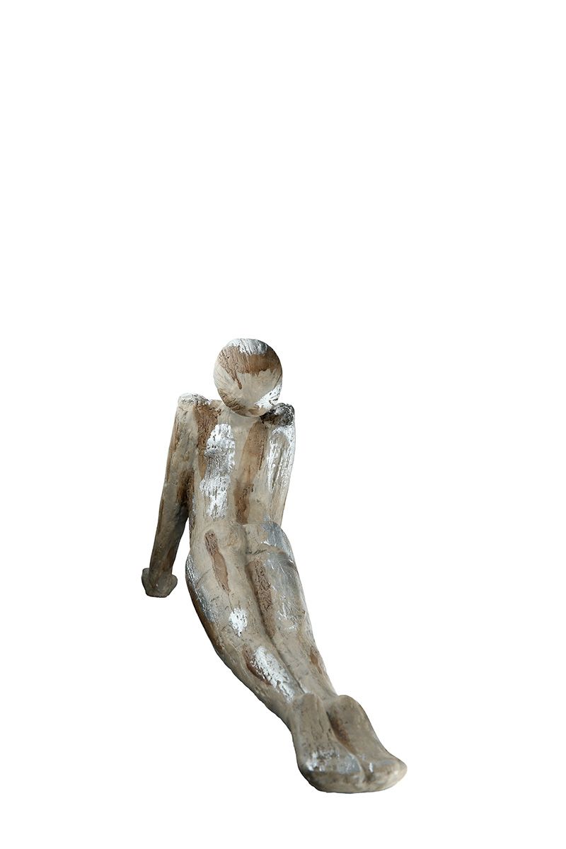 2er Set Poly Figur Yoga Frau Hände zum Boden Breite 39cm silberfarben