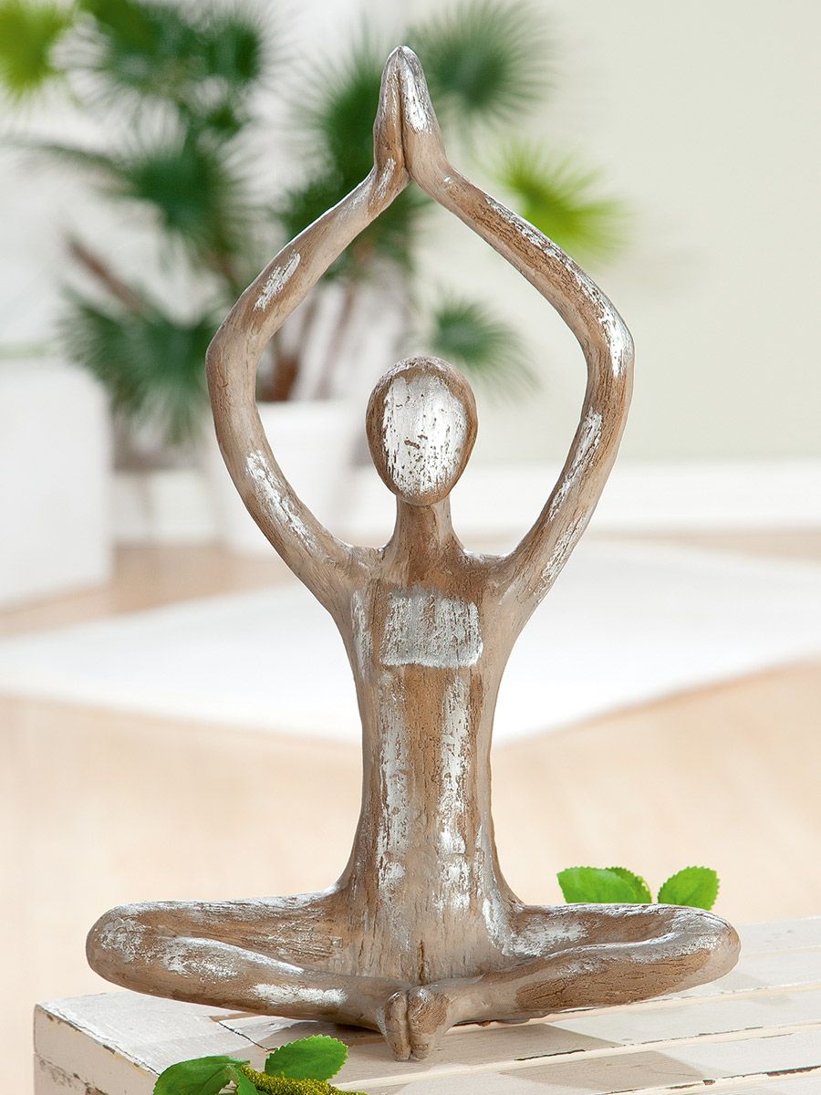 Dekofigur Namaste – Yoga-Frau in Meditationspose, 36 cm, Kunstharz Braun