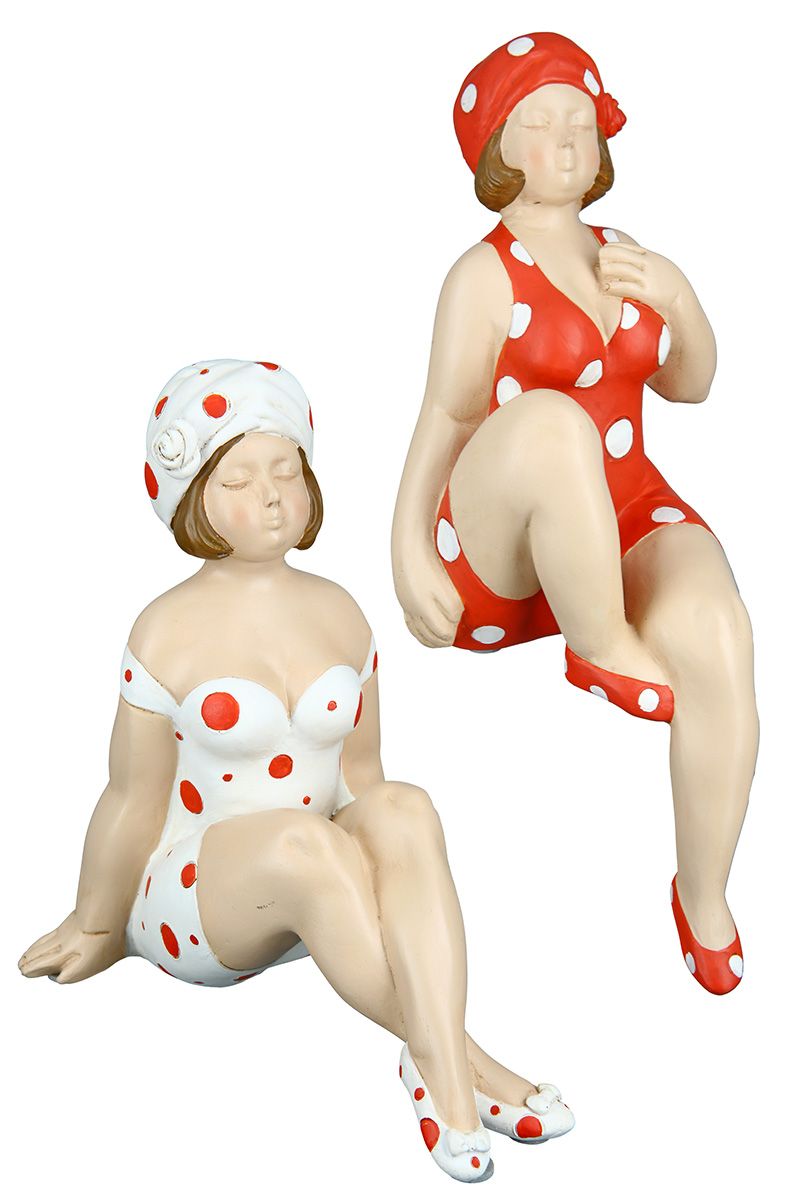 2tlg. Poly Figur "Becky" rot/weiß Kantensitzer