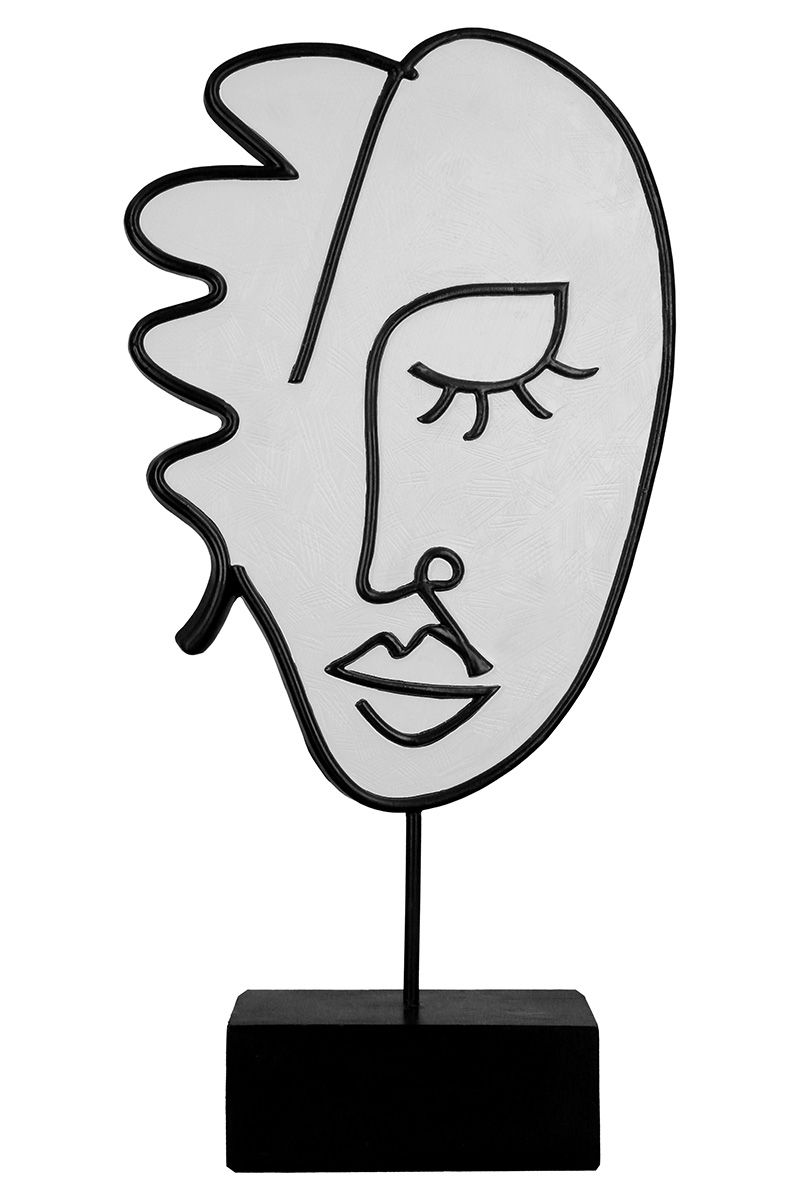 MF 2-er Set Skulptur Gesicht "Vision" Moderne Kunst schwarz / weiß, mit Stab auf schwarzer Base Handgefertigt