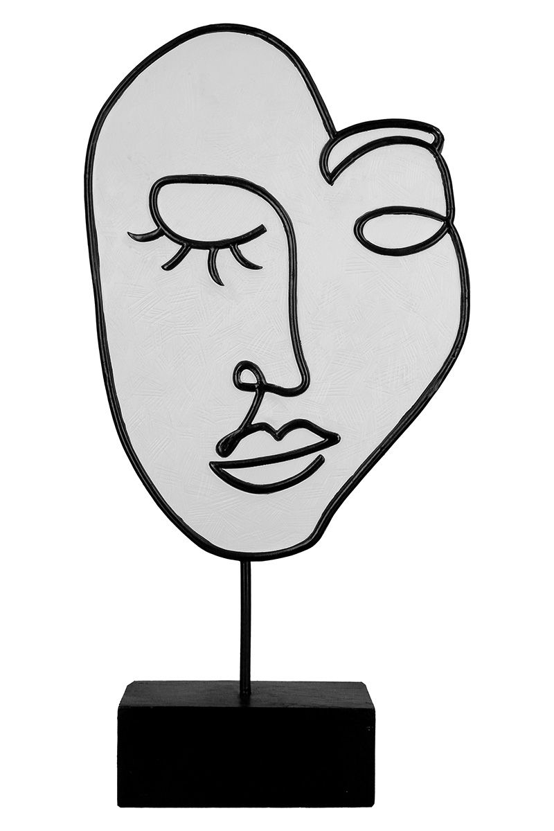 MF 2-er Set Skulptur Gesicht "Vision" Moderne Kunst schwarz / weiß, mit Stab auf schwarzer Base Handgefertigt