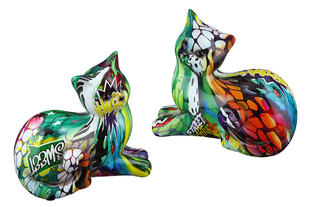 2tlg. Poly liegende Katze Street Art liegend bunt Artist