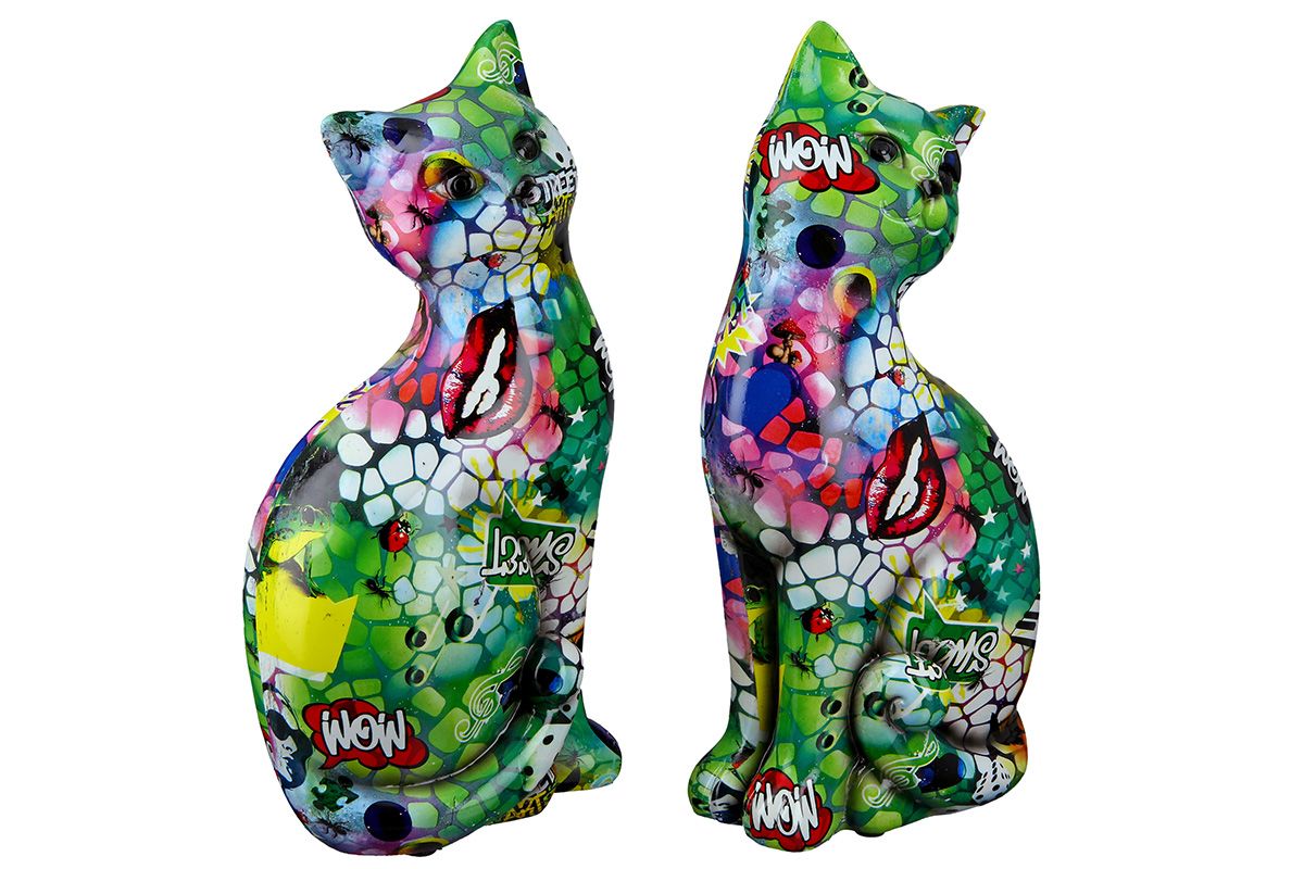 2tlg. Poly sitzende Katze Street Art bunt Artist Höhe 27cm