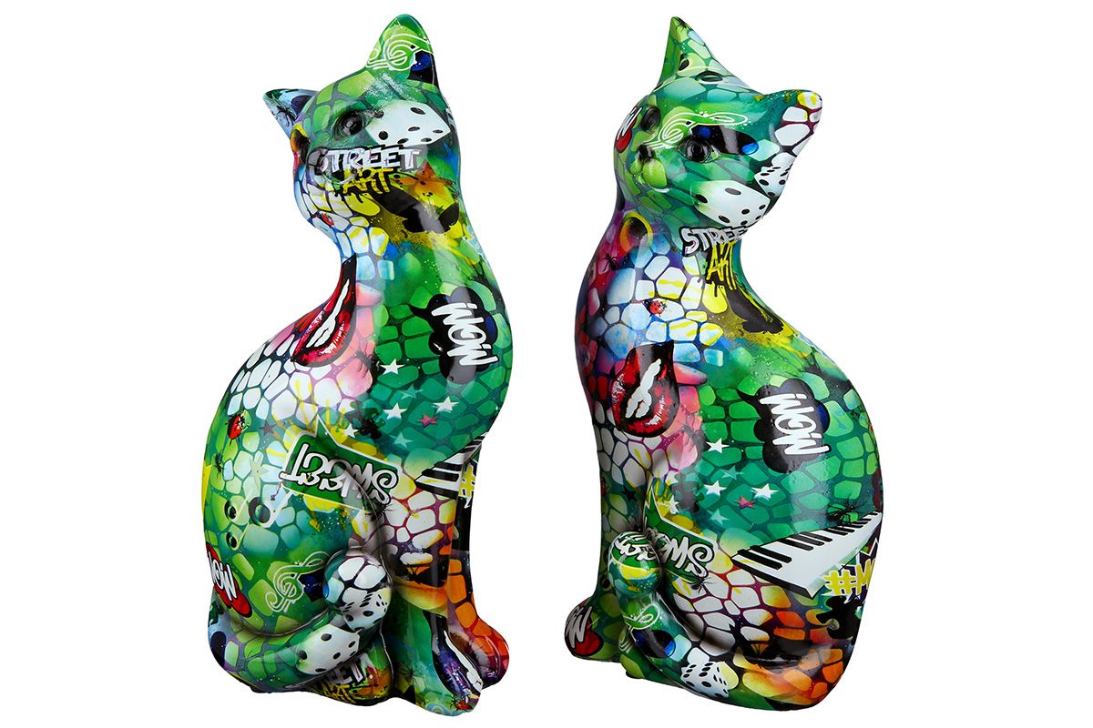 2tlg. Poly sitzende Katze Street Art bunt Artist Höhe 27cm