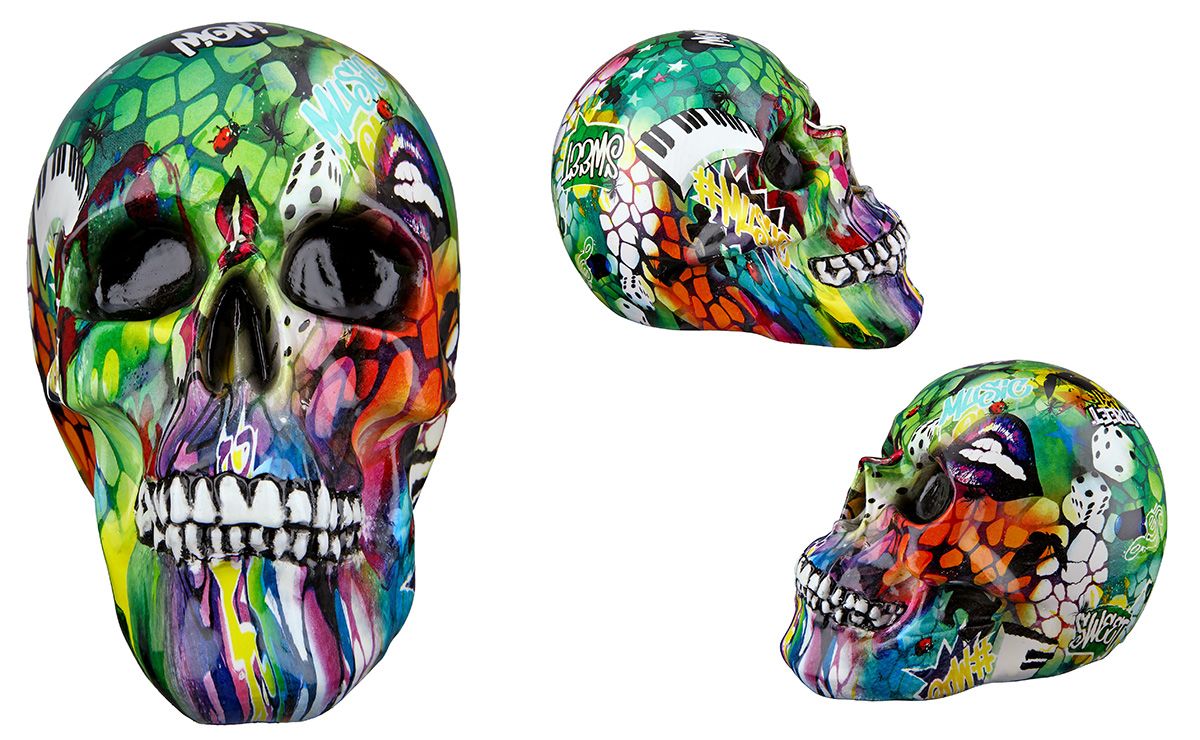 Poly Totenkopf Street Art bunt Augen schwarz Zähne schwarz/weiß Höhe 13cm