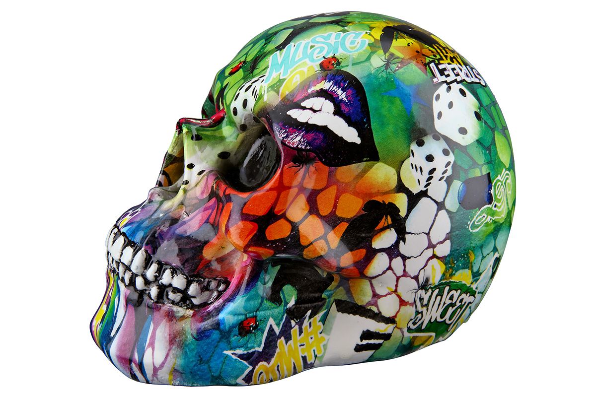 Poly Totenkopf Street Art bunt Augen schwarz Zähne schwarz/weiß Höhe 13cm