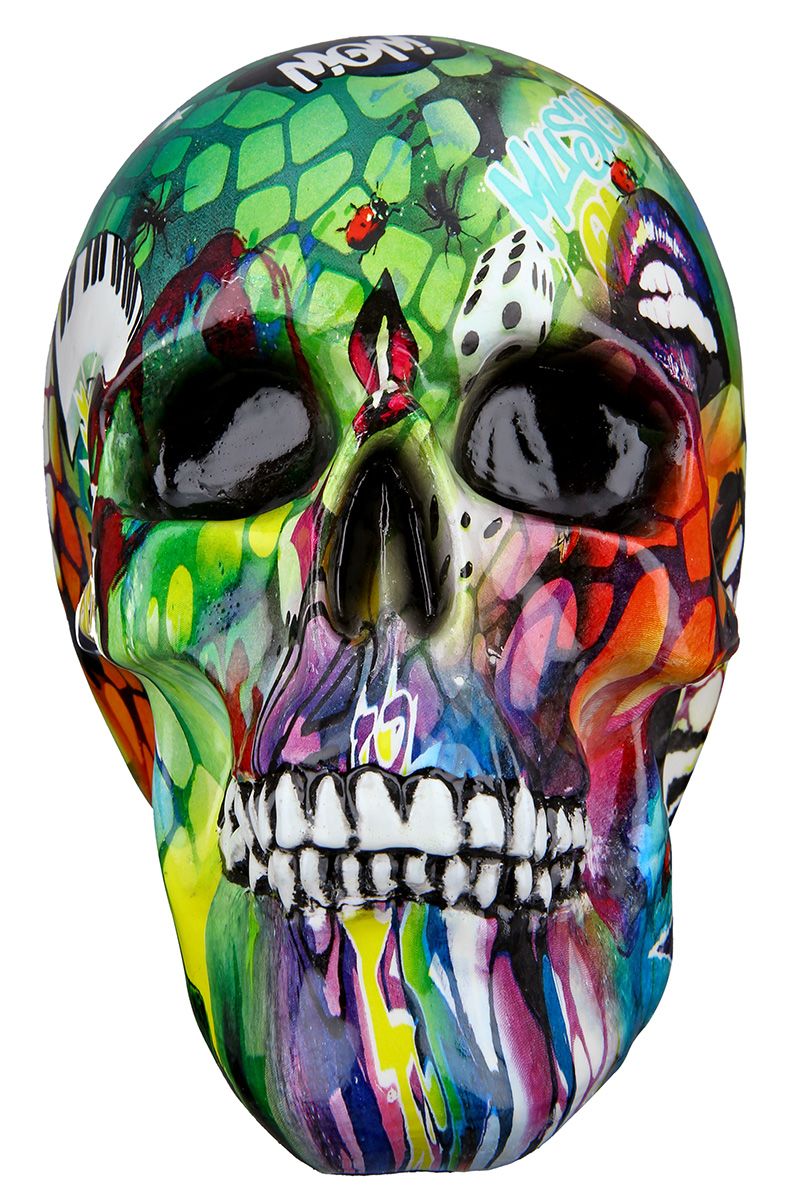 Poly Totenkopf Street Art bunt Augen schwarz Zähne schwarz/weiß Höhe 13cm