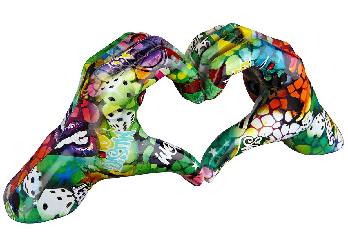 Casablanca Deko Poly Hände Street Art in Herzform Urban Figur Graffiti 29cm