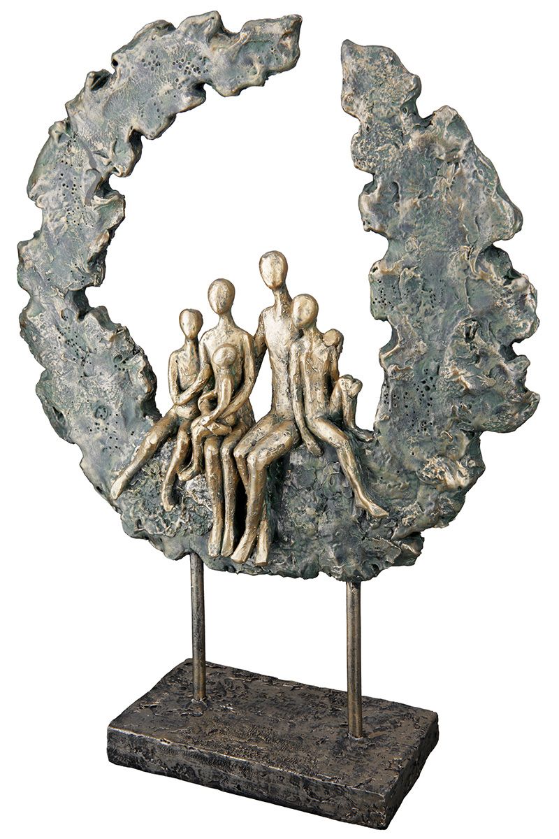 Poly Skulptur "Familie" in Grün/Antik Goldfarben - Handgefertigte Dekoration für Zuhause, Regal, Schreibtisch oder Sideboard 3 Kinder und Eltern